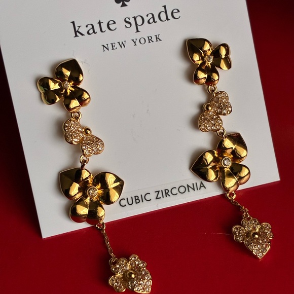 Kate Spade Gold Floral Heart Drop Earrings - Picture 3 of 8